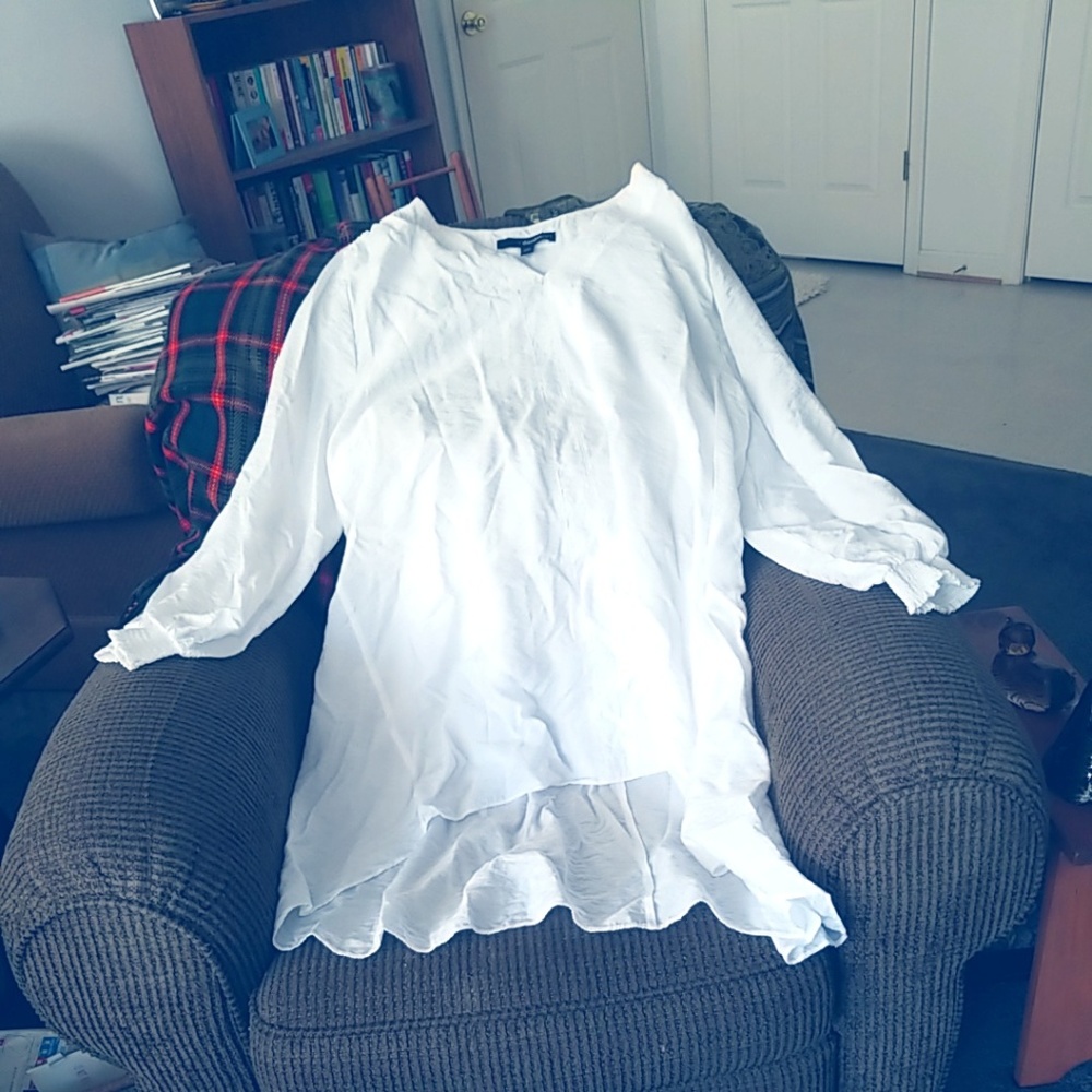 White Hi Low Hem Blouse / Dress /  Beach coverup